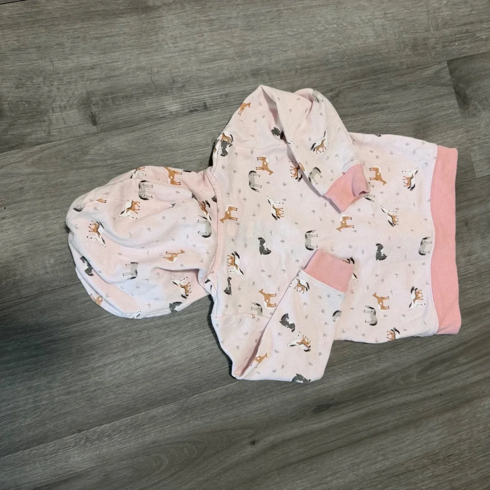 John Deere Girls Pink Horse Farm Print Zip Up Hoodie Sweatshirt Size 3T